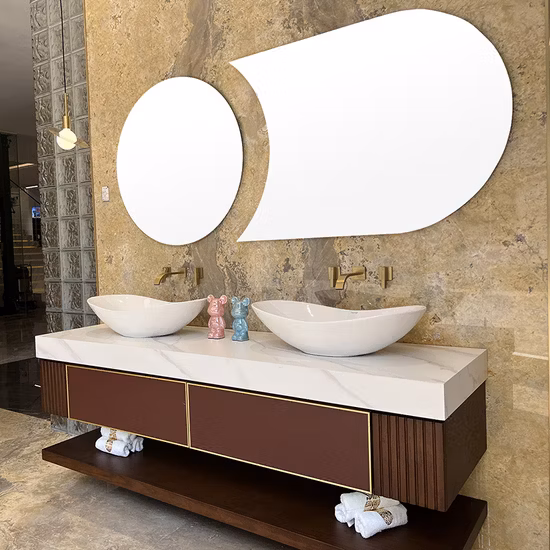 Armário de banheiro de produtos de luxo suspenso na parede / armários de banheiro com pia dupla