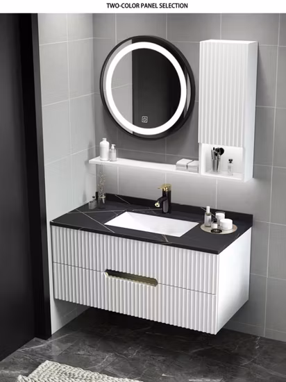 Móvel de banheiro suspenso na parede Armário de banheiro de madeira estilo europeu com gavetas