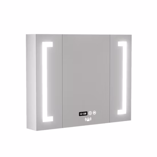 Armário de espelho inteligente montado na parede do banheiro com grande espaço de armazenamento Cor cinza Móveis de banho Espelho Armário de vaidade